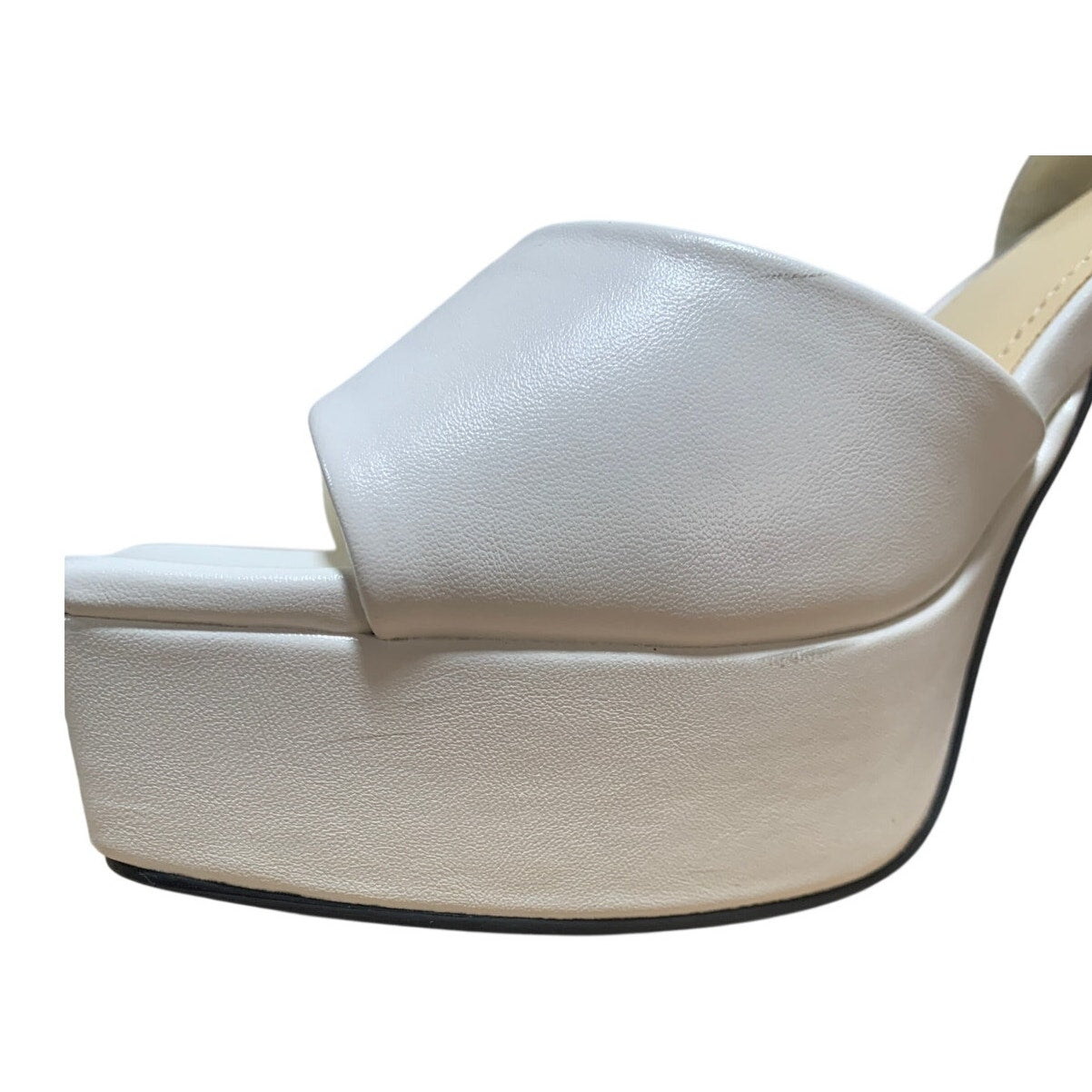 Modatope Womens 6.5 White 4.5" Platform Heels Open Square Toe Ankle Strap Shoes