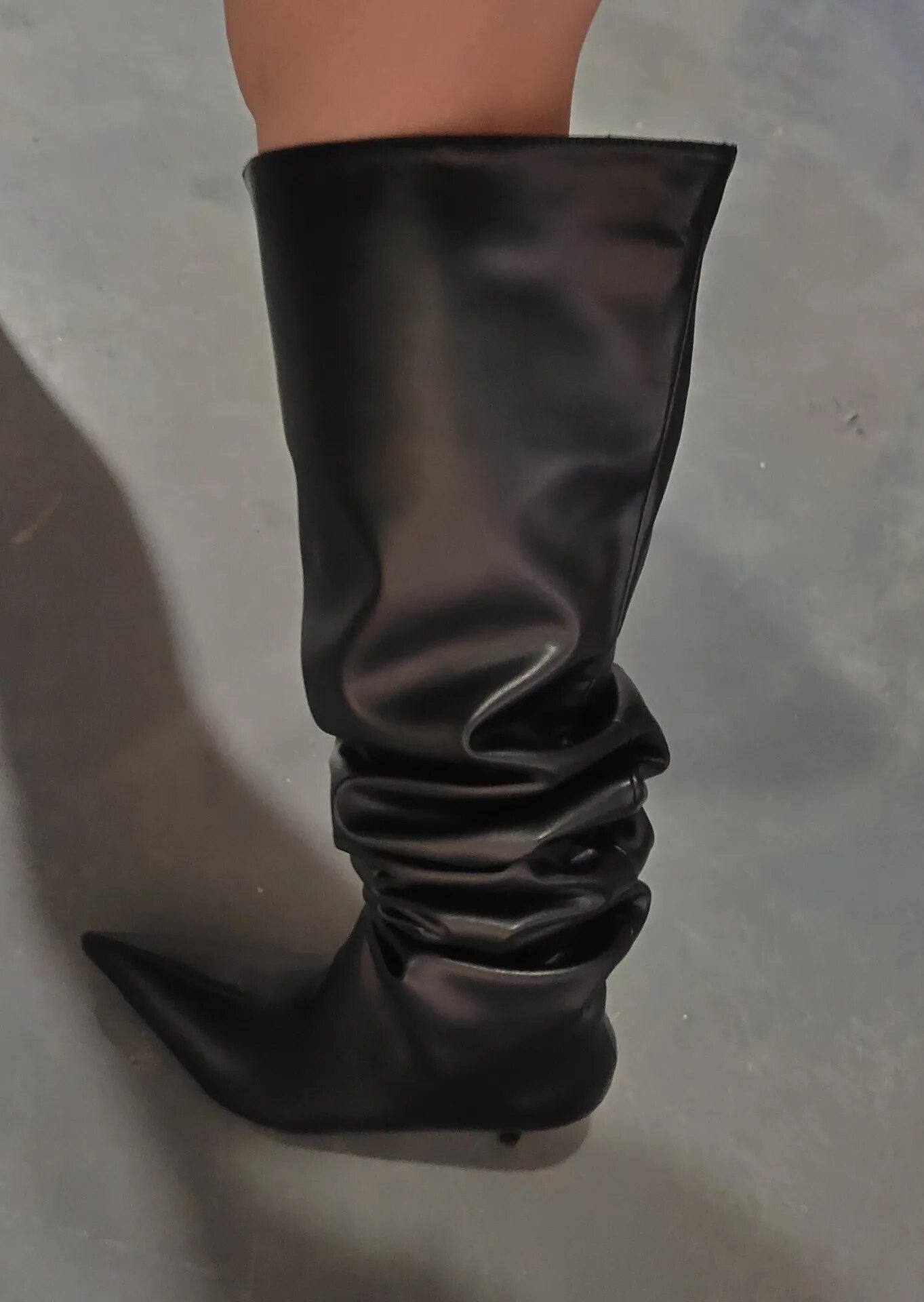 Foreign Trade Pointed Thin Heel Wide Sleeve Boots Large Sleeve Pleated Boots Push Boots Long Sleeve Large Size Women's Boots