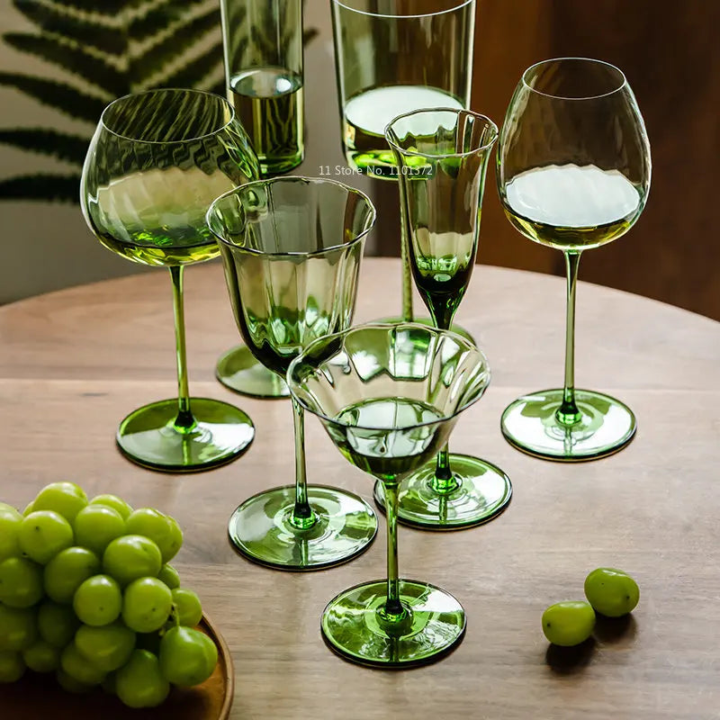 Vintage Green Red Wine Cup Glass Goblet Champagne Cup Cocktail Martini Glass  Home Drinking Utensils Crystal Cup