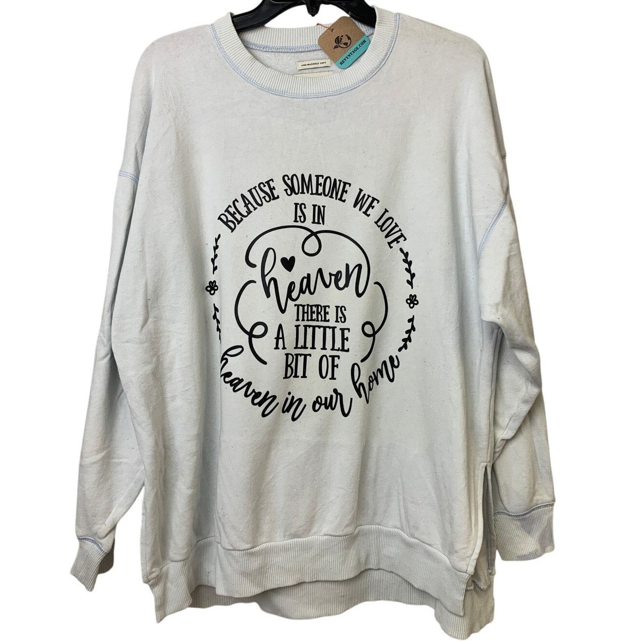 Upcycled Hand Printed Womens Oversized XS Someone in Heaven Soft Sweatshirt