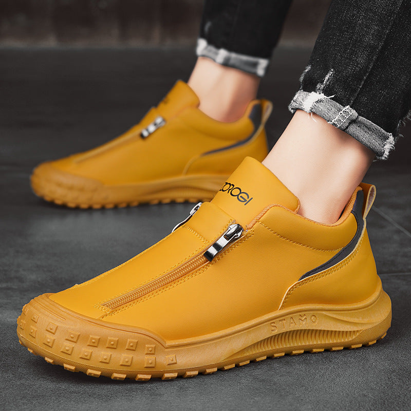 Men's shoes sports and casual shoes zippers low top board shoes with one foot kick