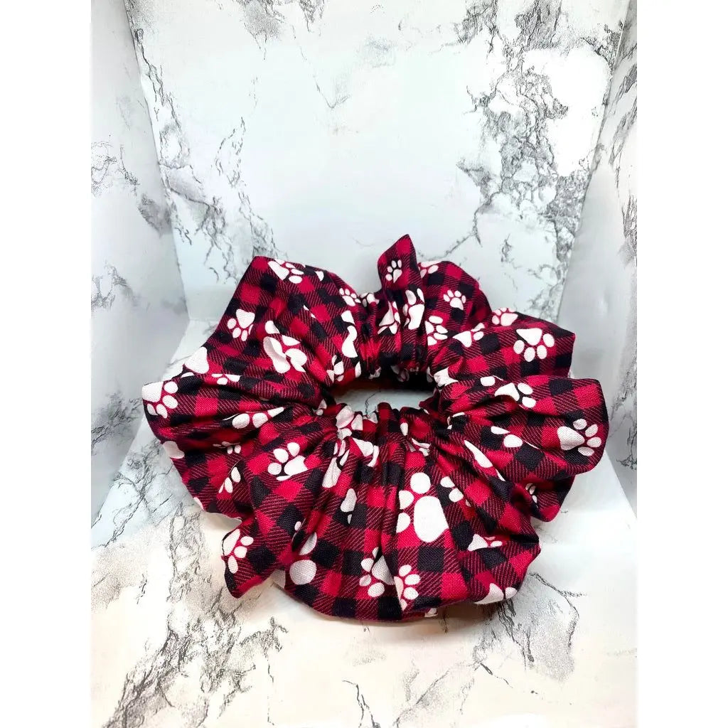 Paw Print Red Buffalo Christmas Scrunchie