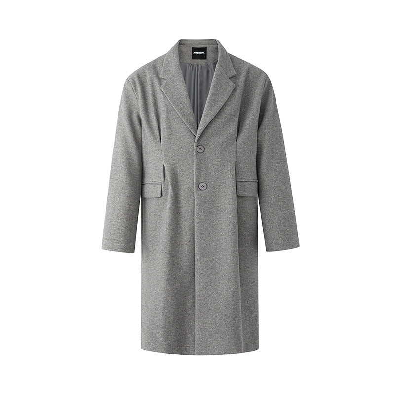 Mature Style Mid-Length Wool Coat for Men Winter Warm Suit Collar H-Line Wool Trench Coat op