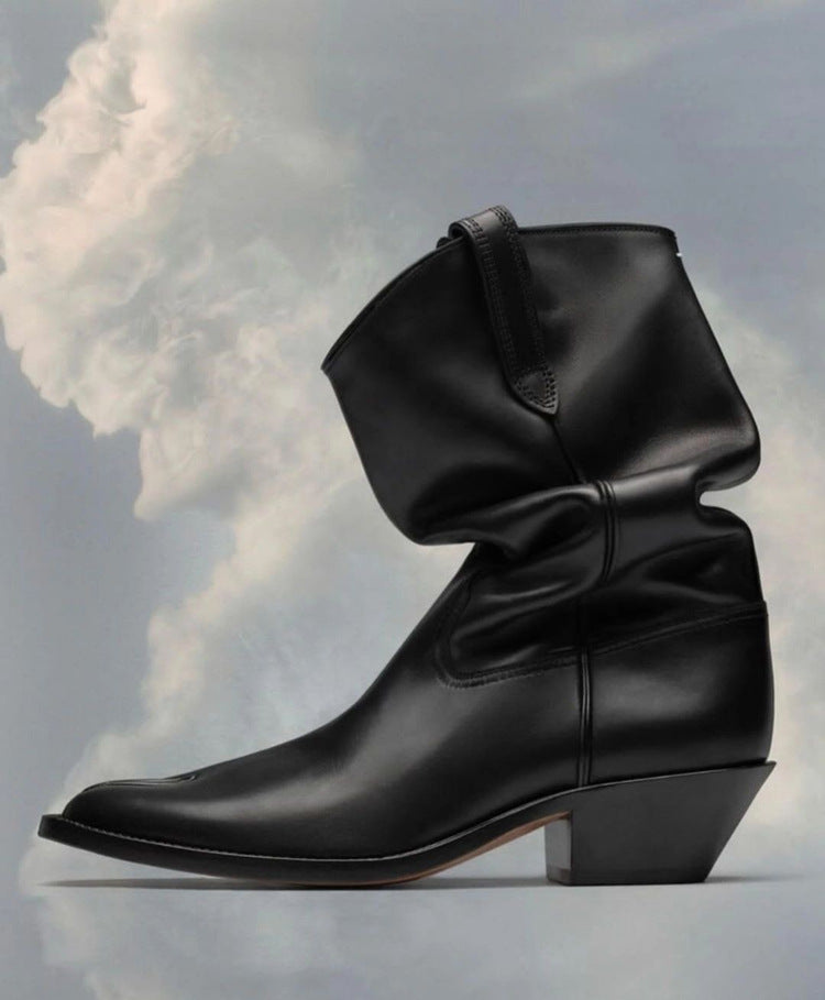 Fashion Tabi Split Toe Ankle Boots Solid Pleated Chunky Heel Boots Banquet Runway Shoe for Women 2023 Autumn Newest Novelty Sexy