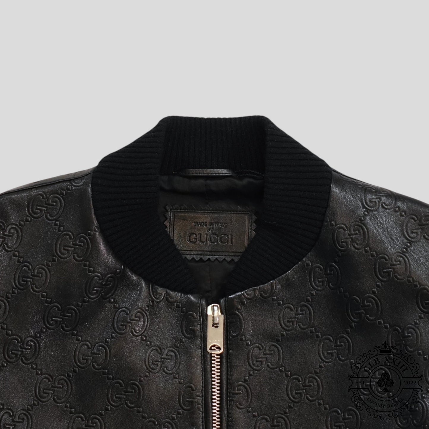 Gucci GG Leather Bomber Jacket in Black