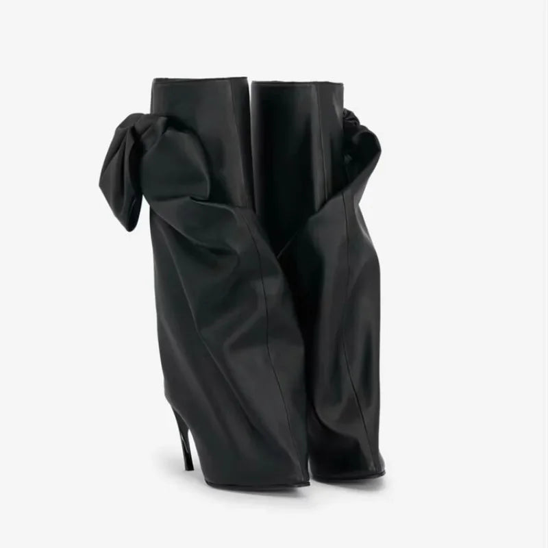 European and American Brand Spicy Girl Bow High Leg Pants and Boots, Women's Fashionable British Style Banquet Runway Shoes