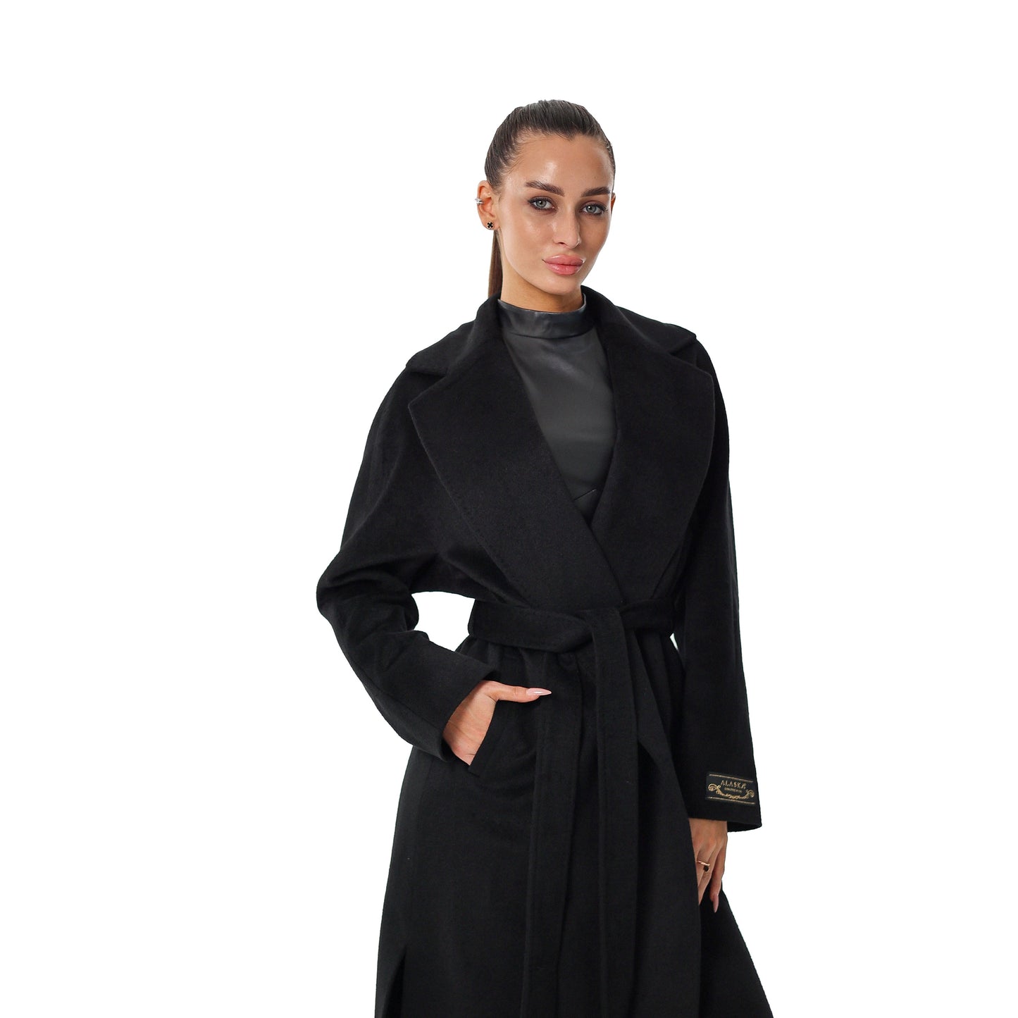 Cambridge Comfort Wraparound Wool Cashmere Coat in Black