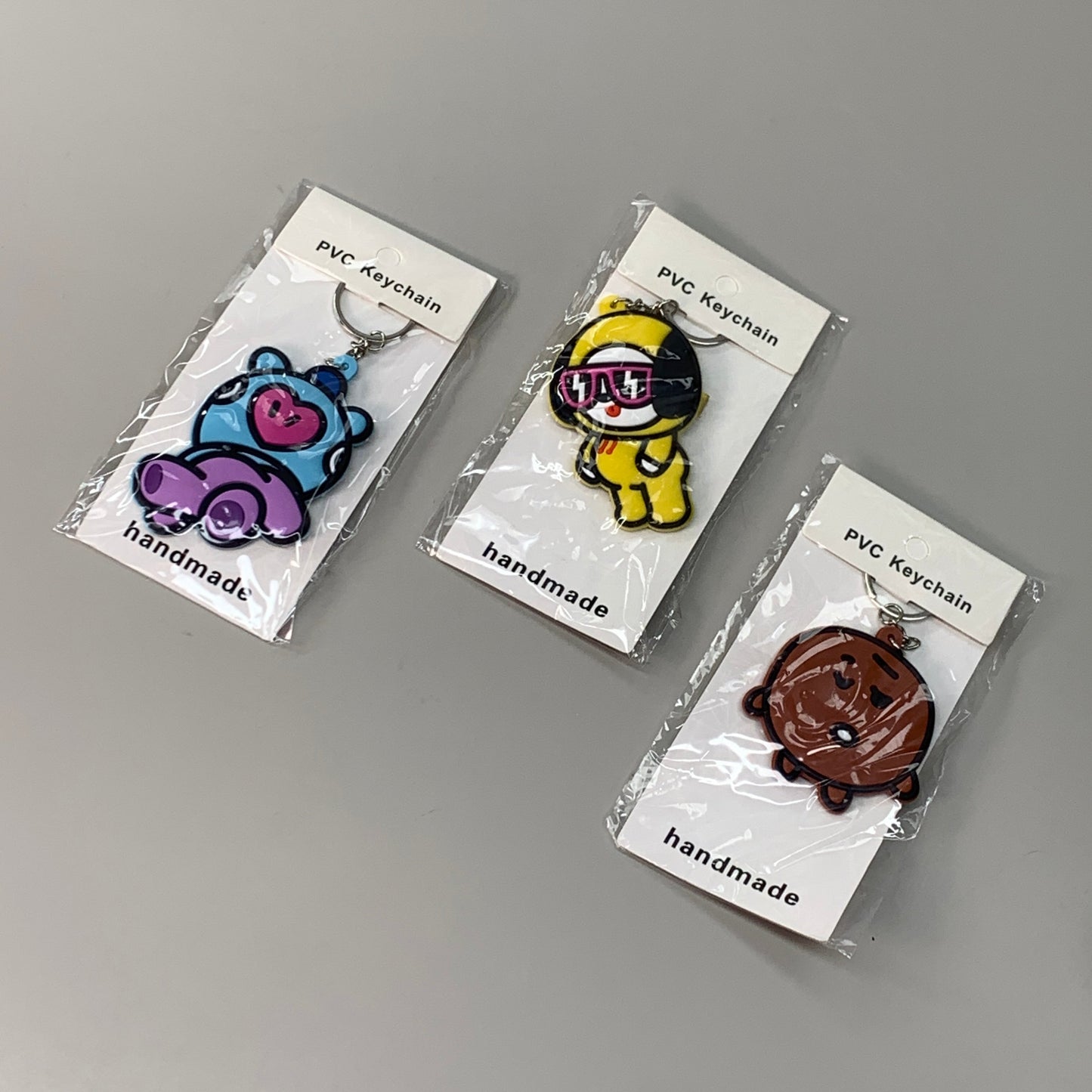 BTS 3-PACK! Kpop Korean Little Figure Tag Keychains of Characters Mang, Shooky & Chimmy (New)