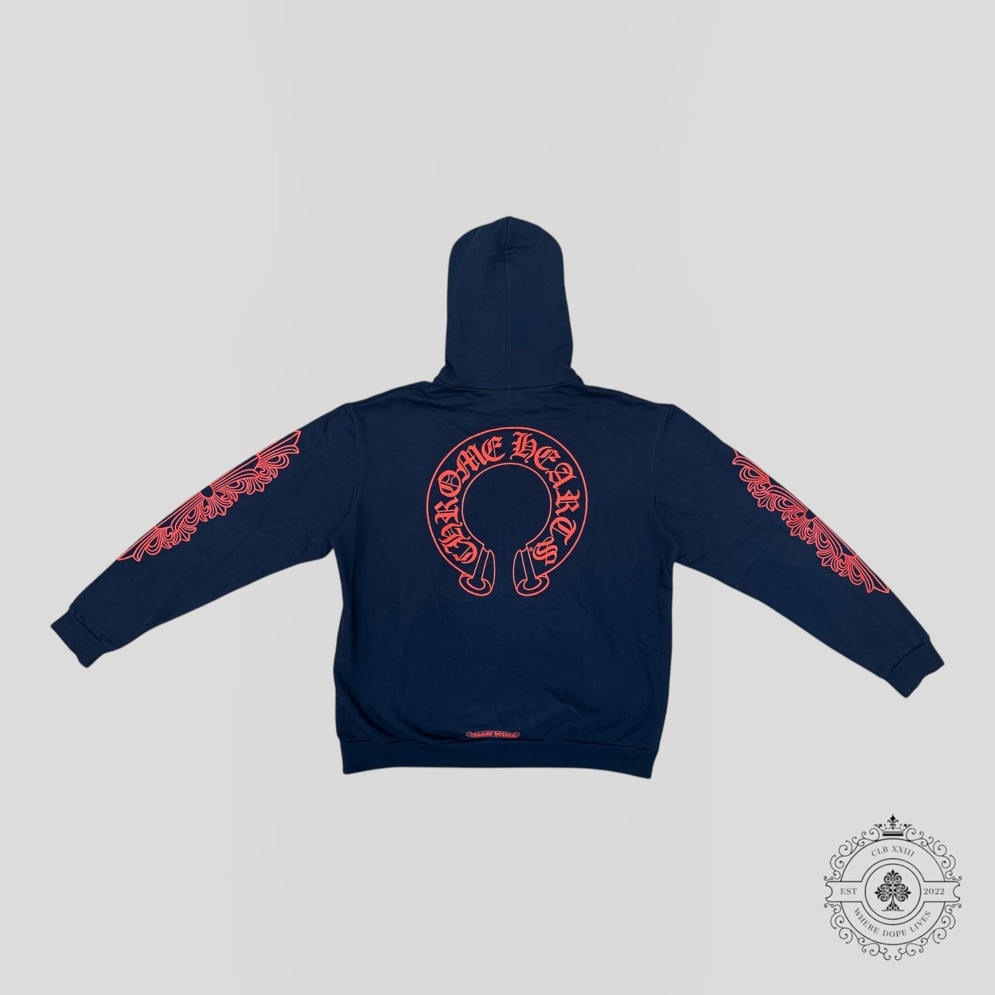 Chrome Hearts Horseshoe Logo Hoodie in Navy / Red