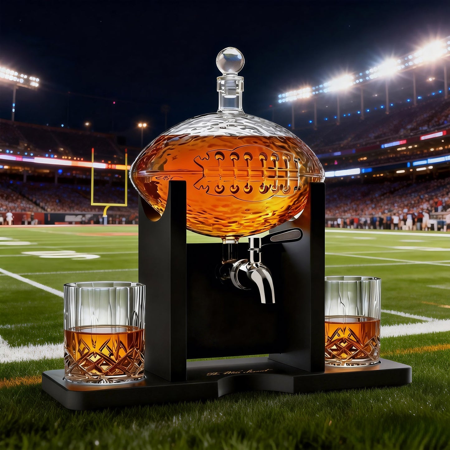 The Wine Savant Football Gifts for Men Dad - Decanter with Mahogany Holder Field Goal Holder + 4 Glasses & Footballs Chillers - Birthday Bar from Daughter Son, Retirement, Father, Him Brother-4