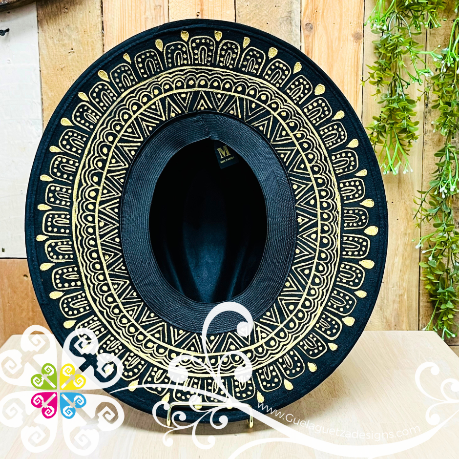 Black Indiana Mitla Velvet Hat - Peek-a-Boo Hand Painted Hat