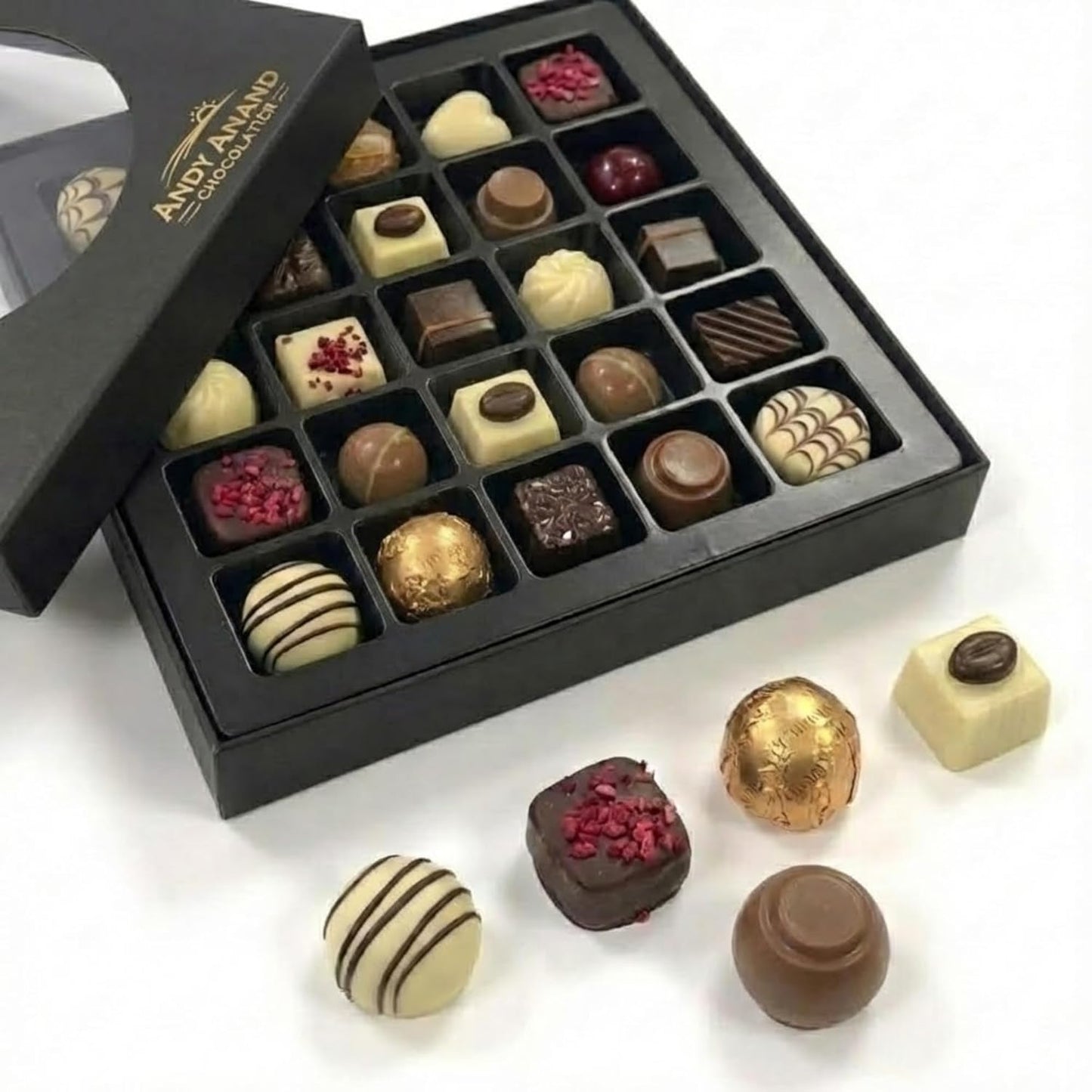 Andy Anand Premium Bon Bon Chocolate Collection, 25 pc – Truffles, Pralines, Pistachio Cream, Mint & Tiramisu, Birthday & Holiday Gift Box