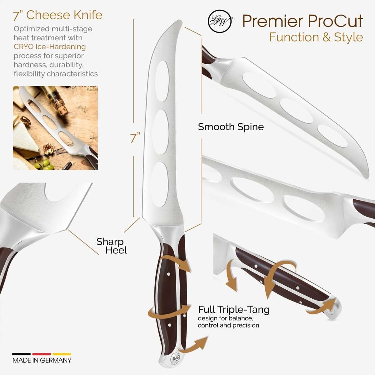 Gunter Wilhelm Premier Cheese Knife, 7 Inch | Dark Brown ABS Handle SKU: 30-324-0807-3