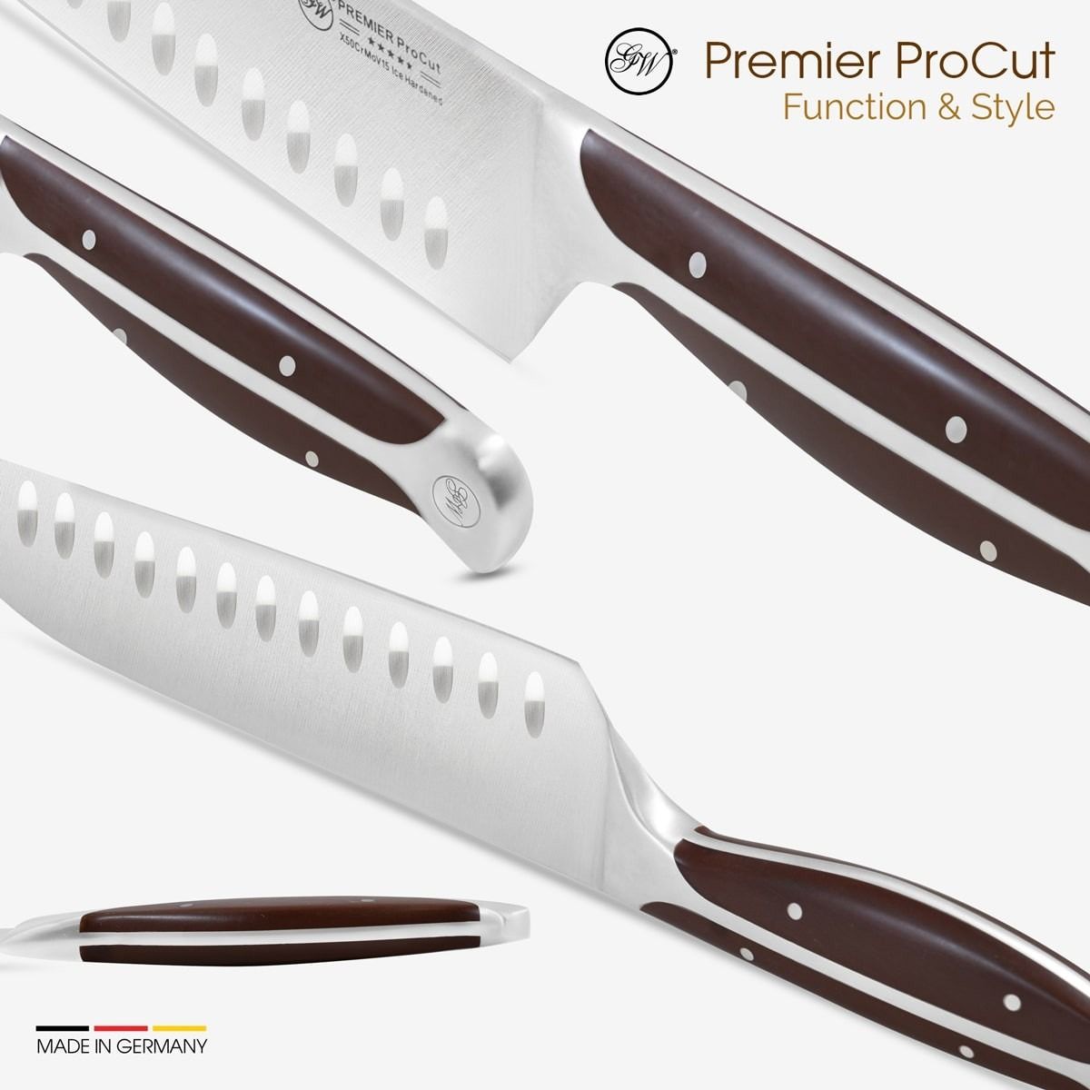 Gunter Wilhelm Premier Santoku Knife, 7 Inch | Dark Brown ABS Handle SKU: 30-315-0407-3