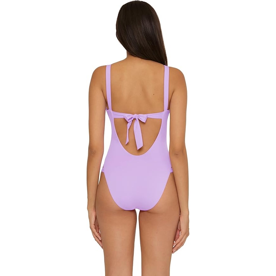 New Becca Womens Small Iris High Leg Barbie Core Tie Back One Piece Swimsuit