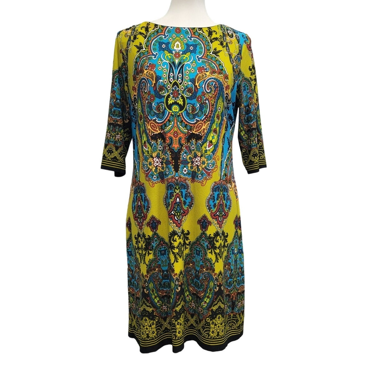 Dress Barn Womens 10 PolySpandex 3/4 Sleeve Patterned Knee Length Dress