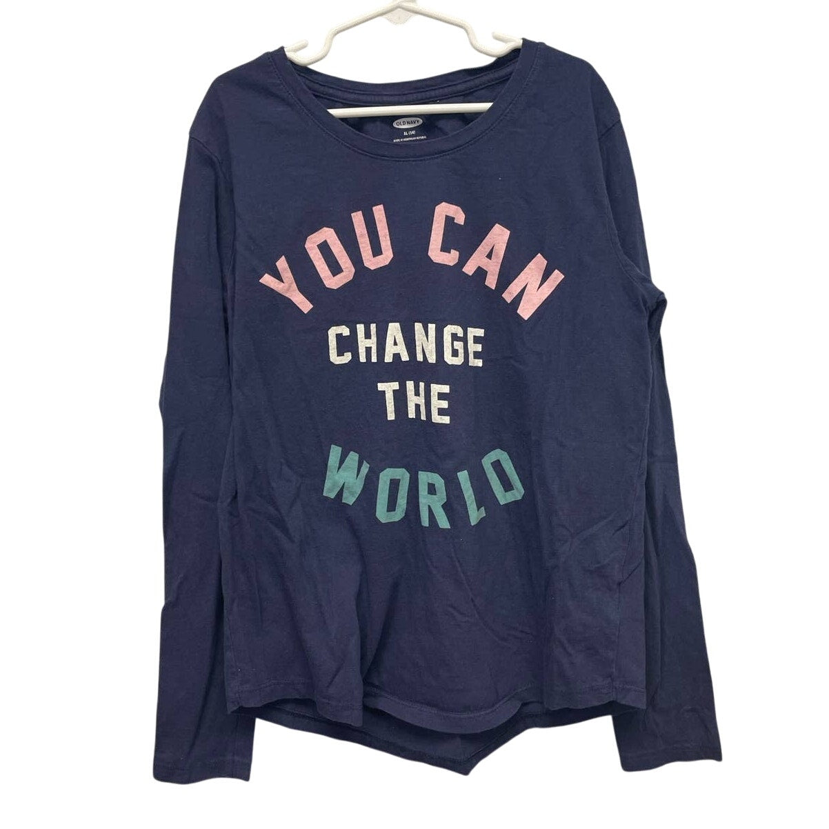 Old Navy Girls XL (14) You Can Change The World Long Sleeve Cotton Crew Neck Tee