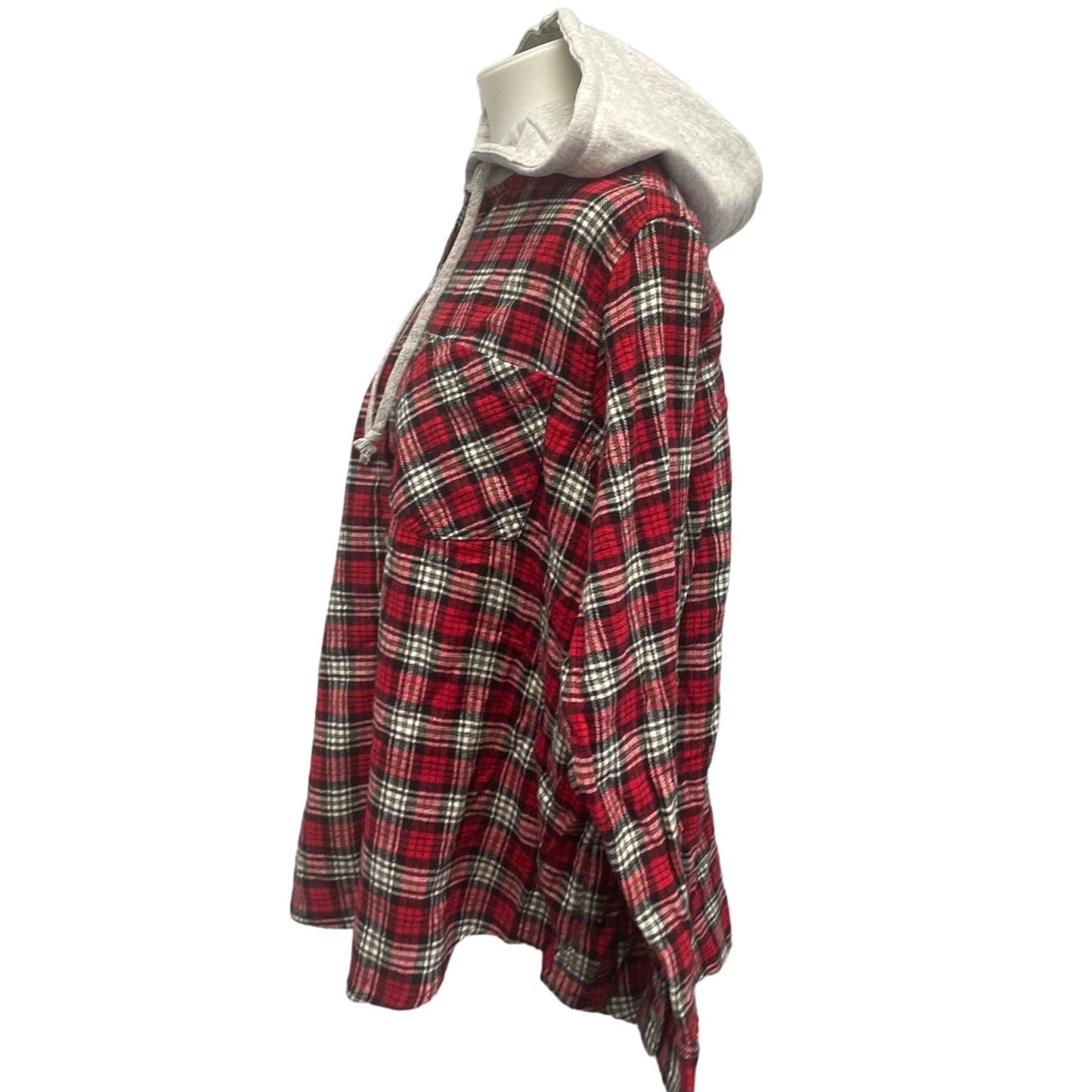 New Hand Printed Womens Large Rustic Pine Cone Long Sleeve Plaid Flannel Hoodie