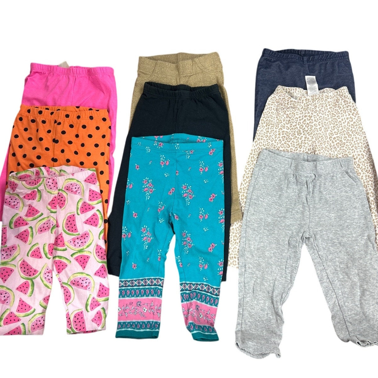 Lot of 9 Baby Girls 18 Months Watermelon Floral Glitter Polka Dot Cheetah Pants