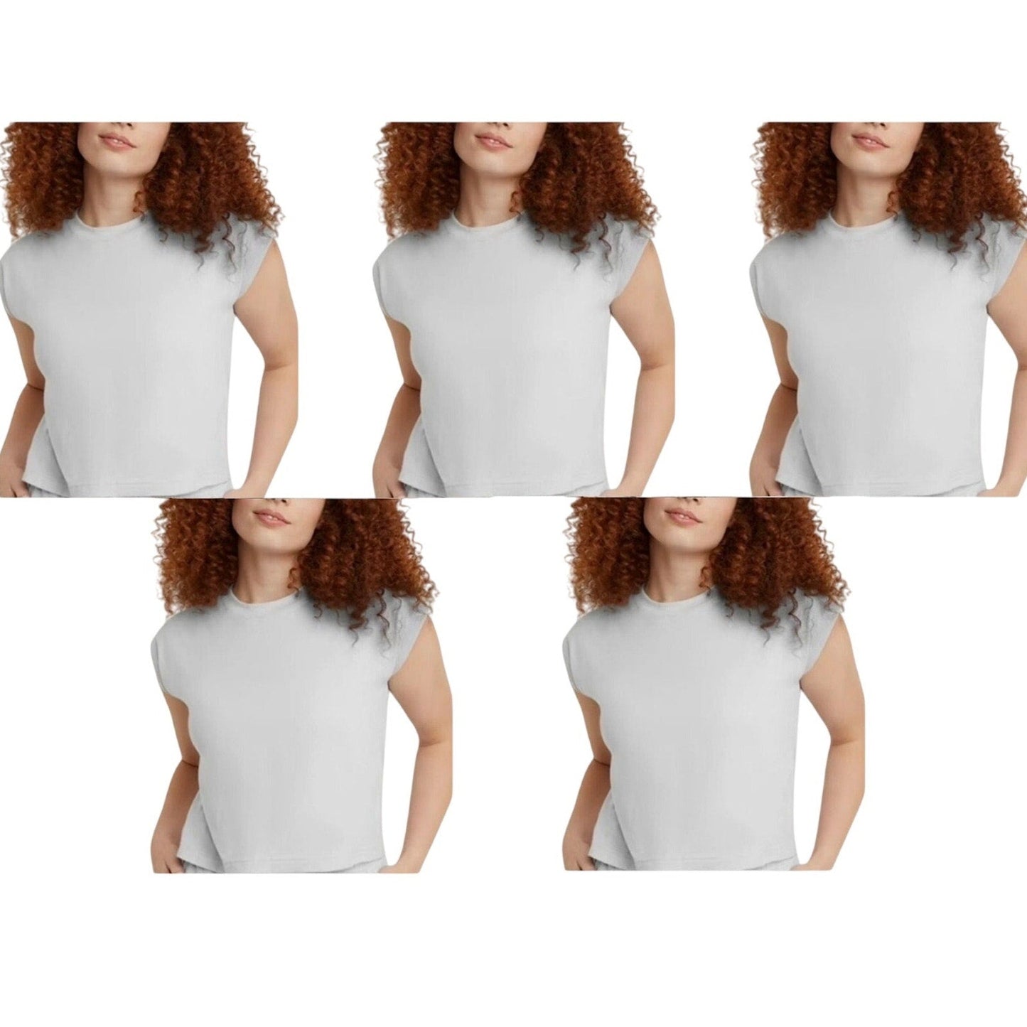 New 5-Pack Hanes Womens Large White Ringspun Cotton Cap Sleeve Muscle Tees