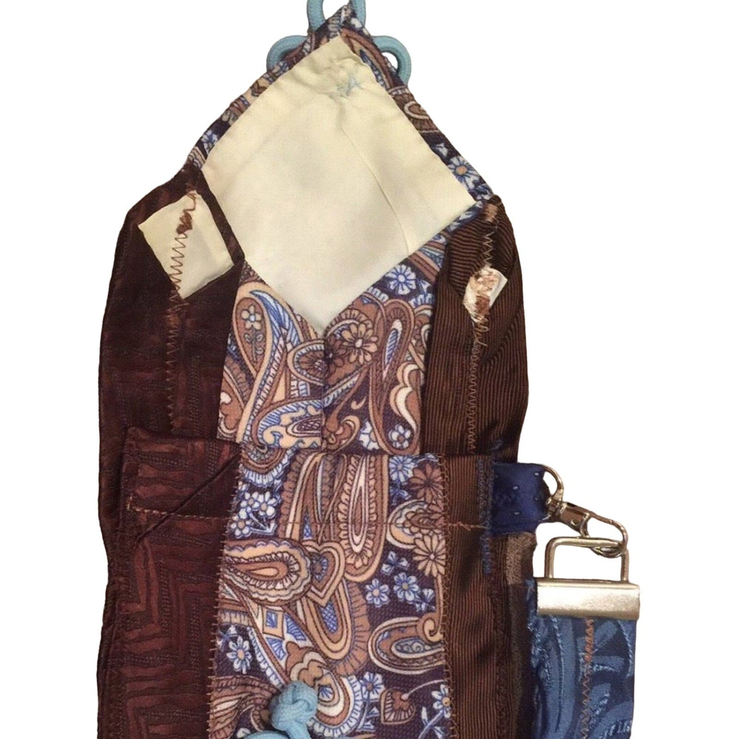 Handmade Upcycled Vintage Brown Blue Neck Tie Cell Phone Wristlet Purse Bag