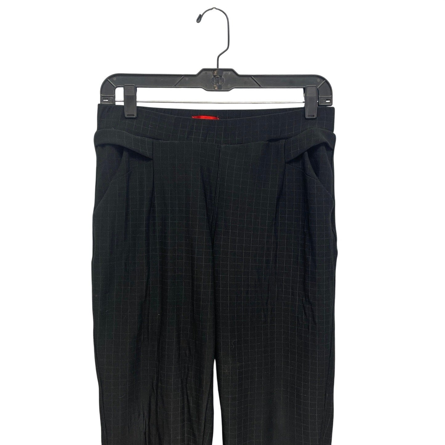 Womens Size Medium Elastic Waist Pull On Black White Square Grid Plaid Pants