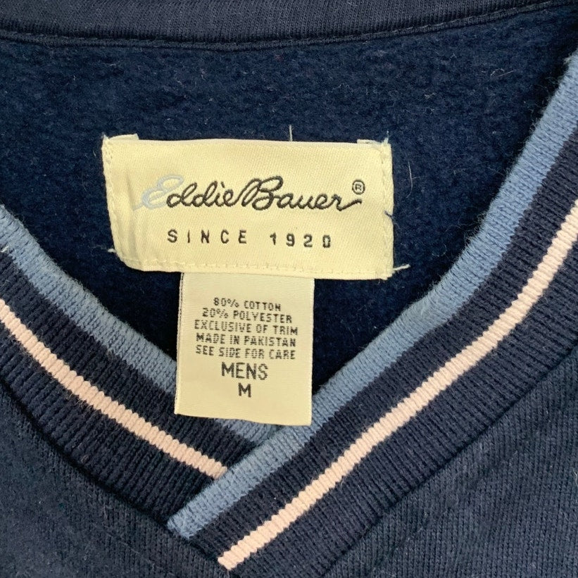 Eddie Bauer Mens Medium Navy Blue PolyCotton Long Sleeve V Neck Sweatshirt