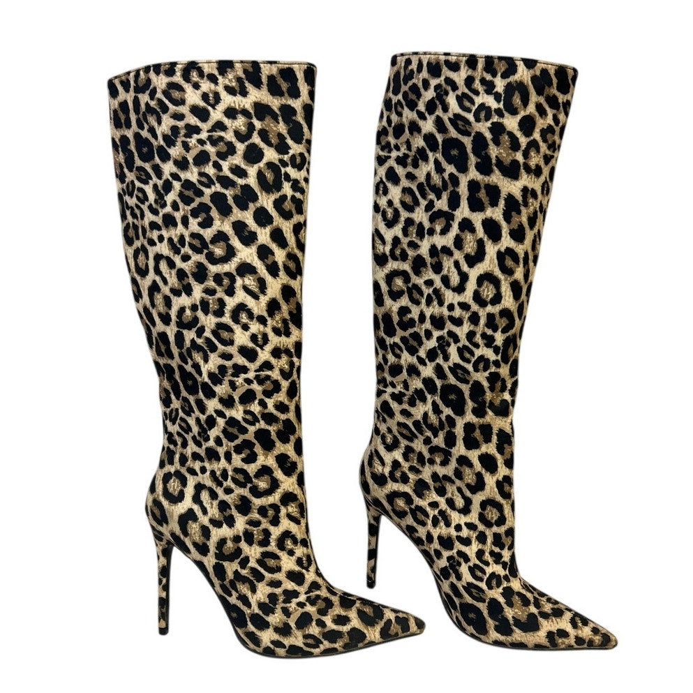Caglglz Womens Size 7 Leopard Print 4.25" Heel Boot Pointed Toe Thigh High Shoes