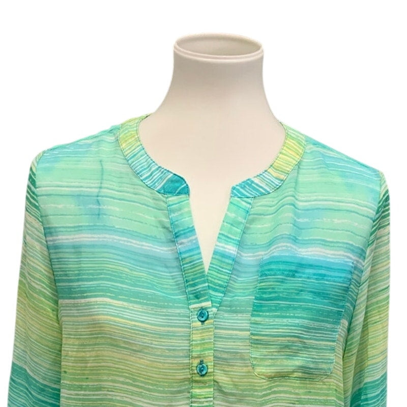 Christopher & Banks Womens Small Sheer Long Sleeve Half Button Striped Blouse