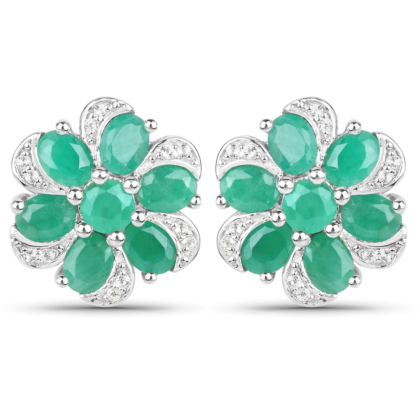 7.84 Carat Genuine Emerald and White Topaz .925 Sterling Silver 3 Piece Jewelry Set (Ring, Earrings, and Pendant w/ Chain)