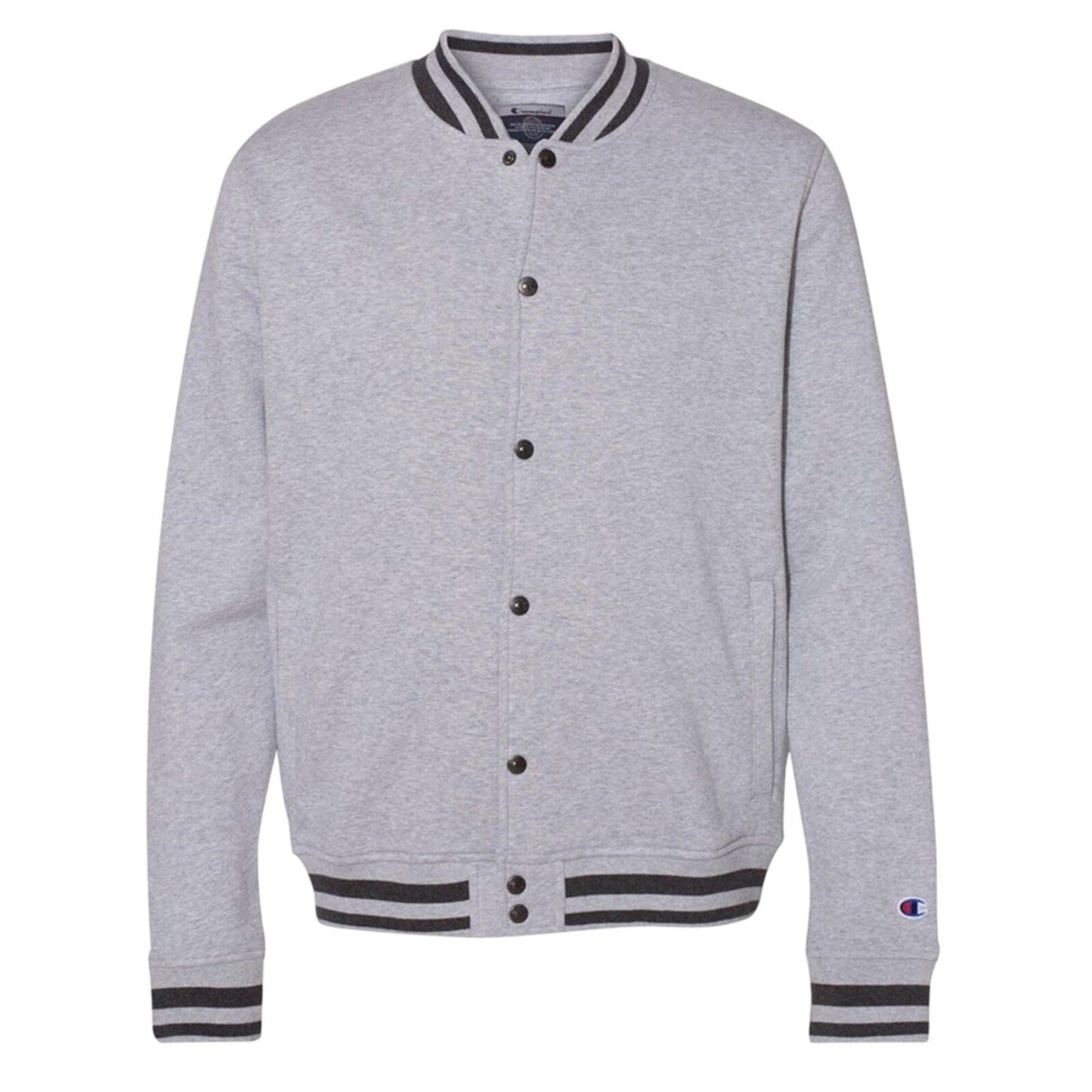New Champion Mens 2XL Gray Snap Up PolyCotton Athletic Wear Bomber Jacket