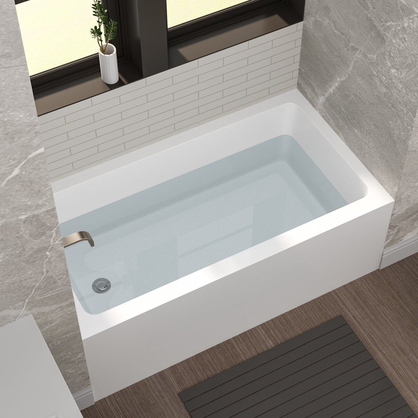 60" Acrylic Alcove Soaking Bathtub with Skirt - Glossy