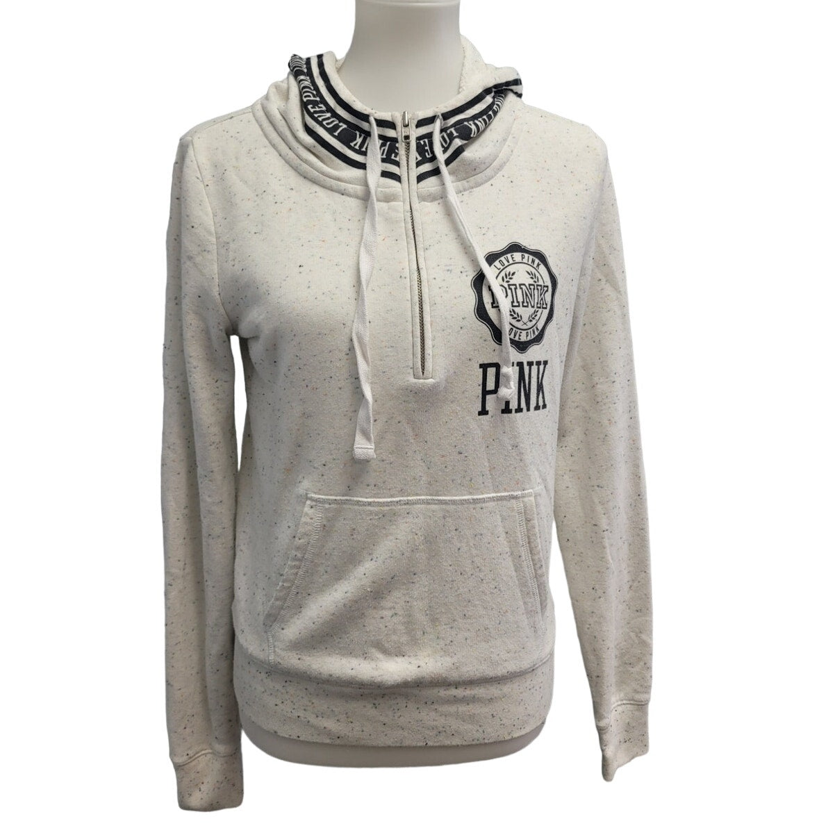 Pink Womens Small PolyCotton Confetti Quarter Zip Hooded Pullover Sweatshirt