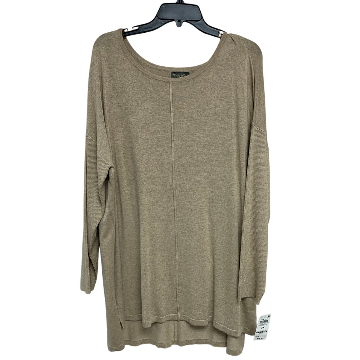 NWT New Style & Co Womens 2X Heathered Long Sleeve Scoop Neck Knit Sweater
