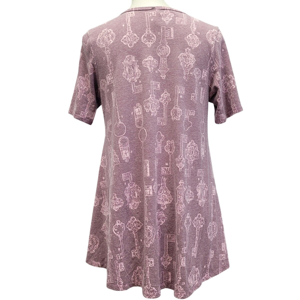 Hand Printed Upcycled Womens Small Auntie Key Floral Pattern Long Tee Shirt