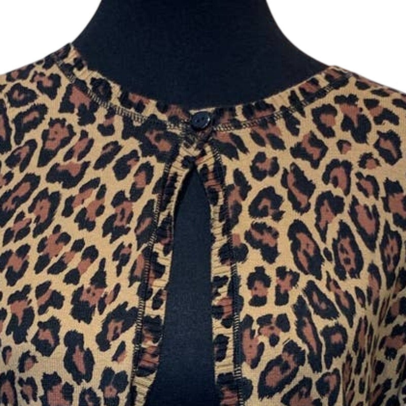 Ruby Rd Womens Small Leopard Spot Open Top Button Cotton Blend Cardigan Sweater