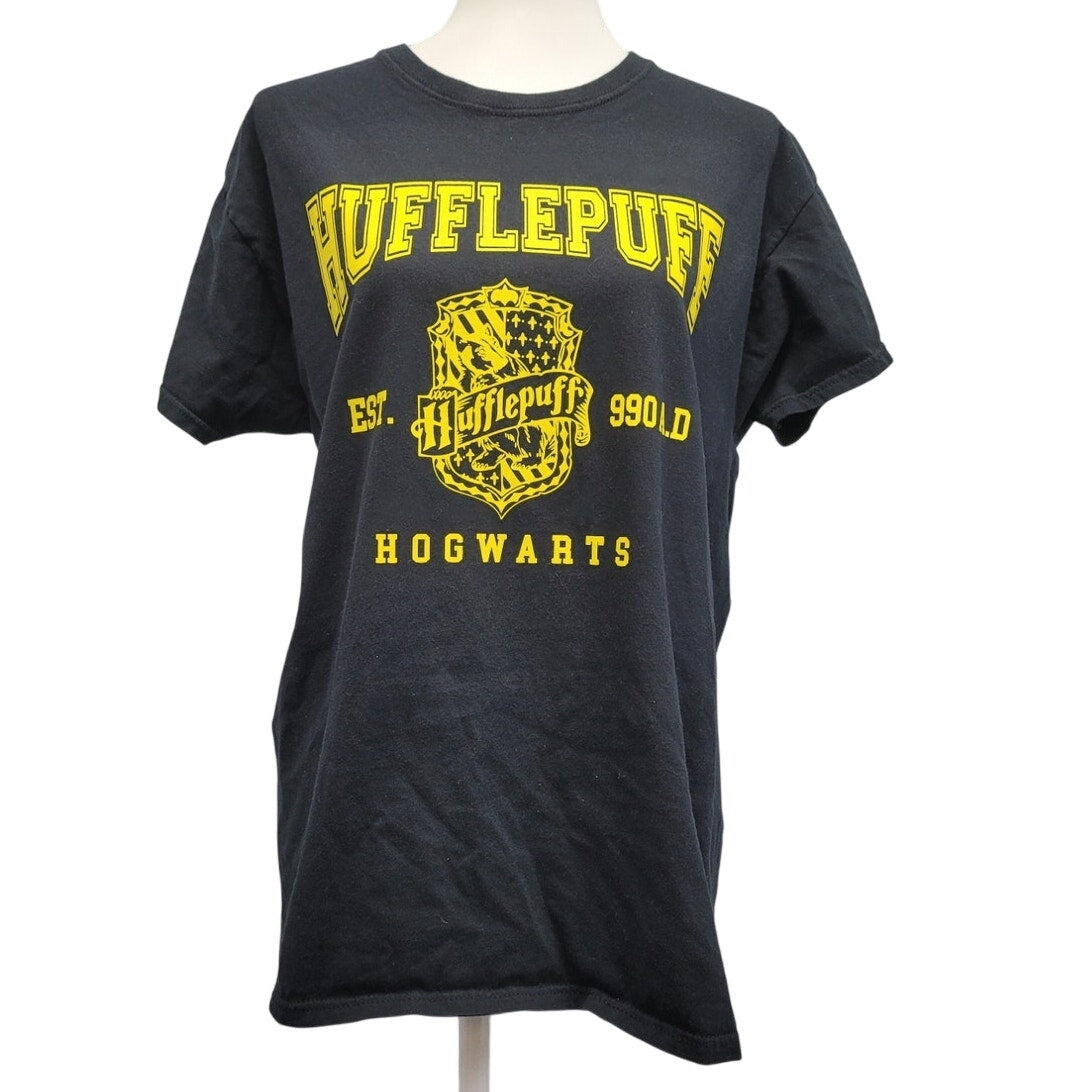 Hand Printed Upcycled Womens Large Harry Potter Hufflepuff Hogwarts Tee Shirt
