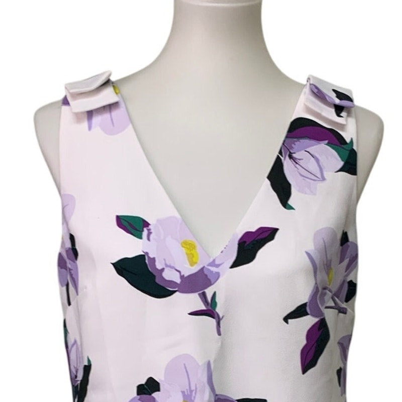 Banana Republic Womens Small White 100% Polyester Floral Sleeveless V Neck Top