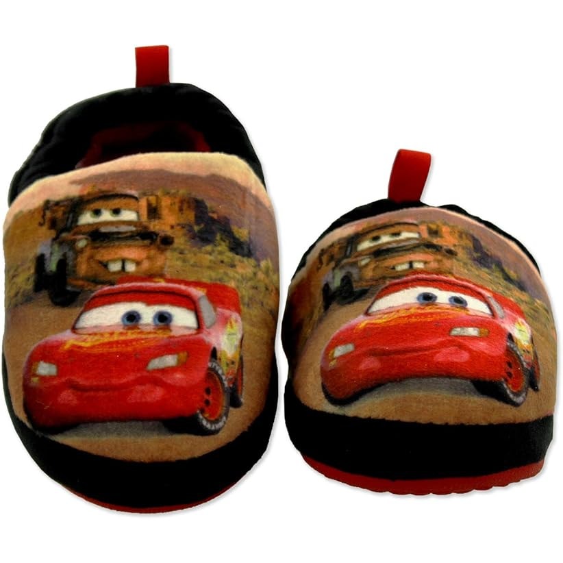 New Disney Cars Boys Size 5/6 Red Black Lightning McQueen Tow Mater Slippers