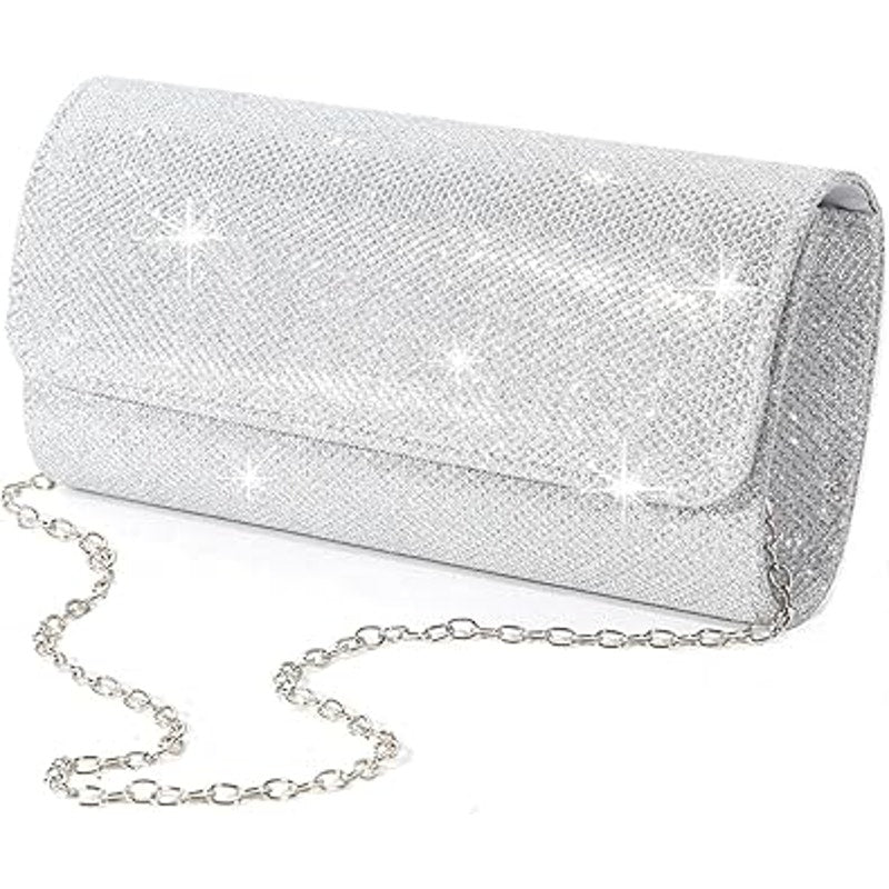 lovyoCoCo Silver Glitter Evening Bag Clutch Purses Sparkling Party Handbag