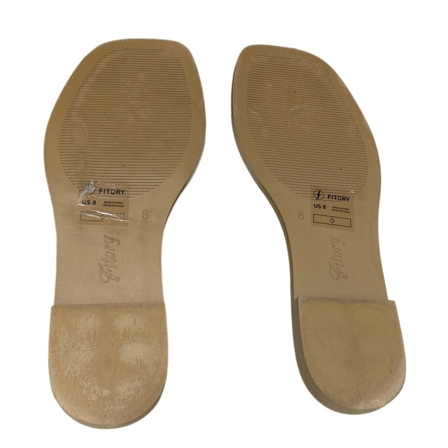 Fitory Womens Size 8 White Faux Leather Slide On Open Toe Flat Sandals Shoes