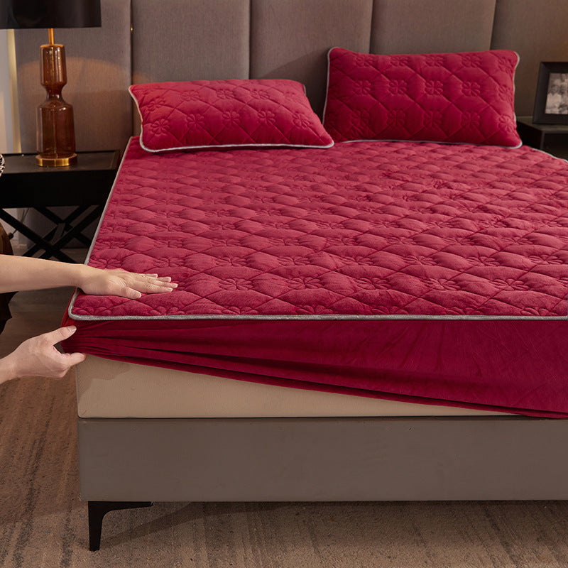 Thick Coral Fleece Quilted Fitted Sheet Single Piece