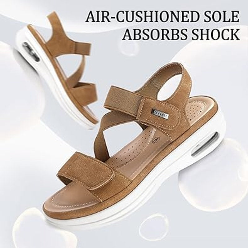 Mysoft Womens Size 6 Brown Hook Loop Strappy Summer Air Cushion Walking Sandals