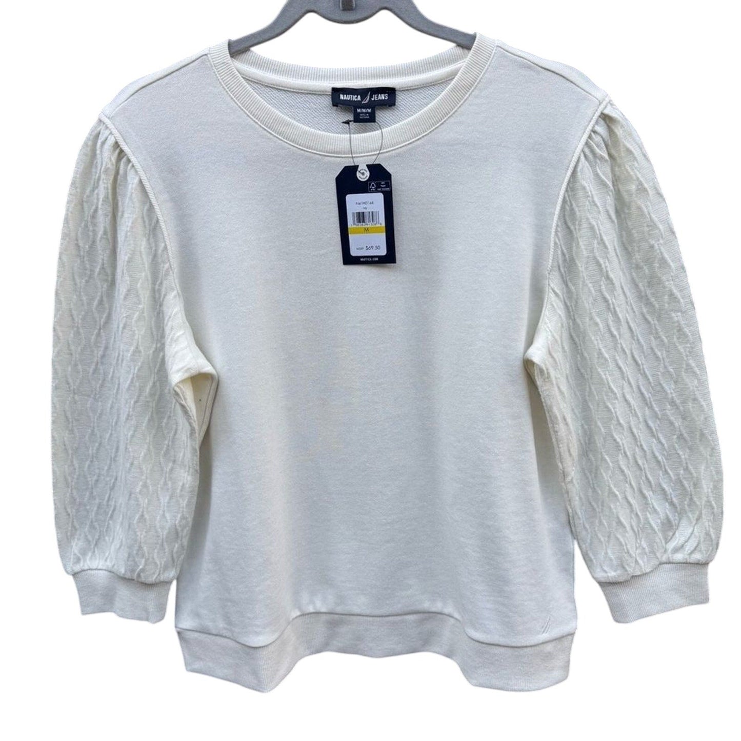 NWT New Nautica Jeans Womens Medium Ivory Long Sleeve Crew Neck Sweatshirt