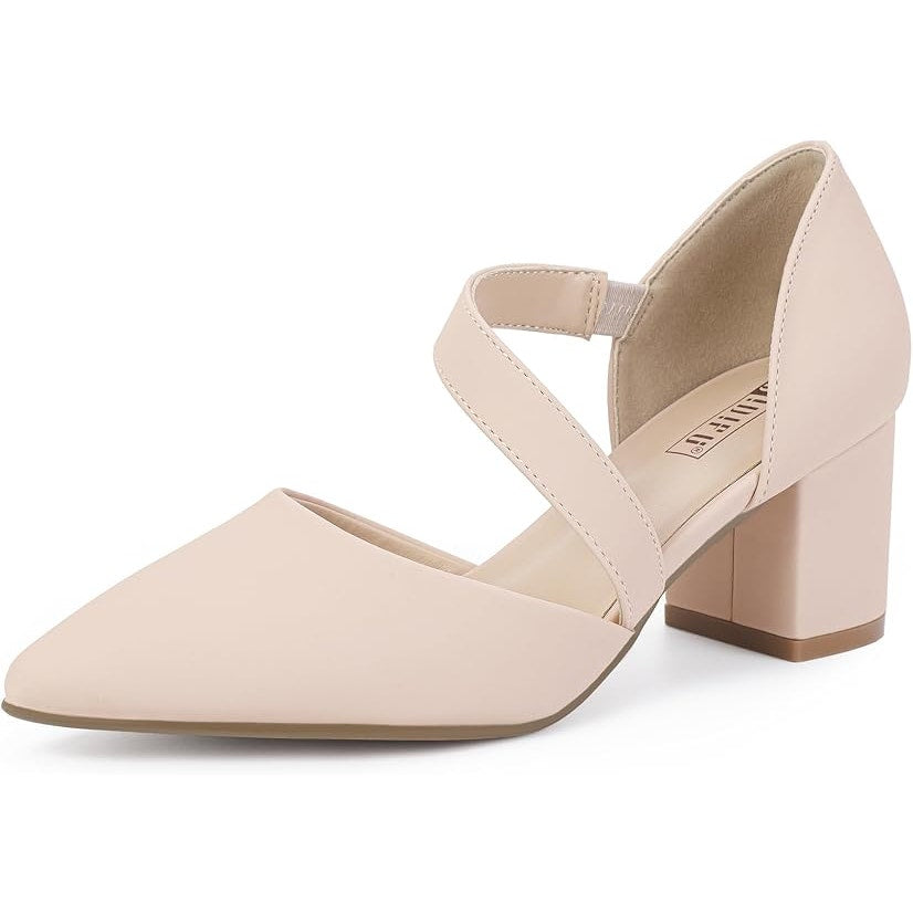 IDIFU Womens Size 6 Tan 2.5" Block Heel Closed Pointy Toe Cross Strap Shoes
