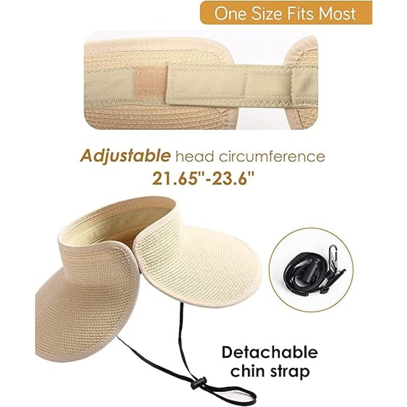 Furtalk Womens Adjustable Hook Loop Fastener Wide Brim Beach Visor Sun Hat
