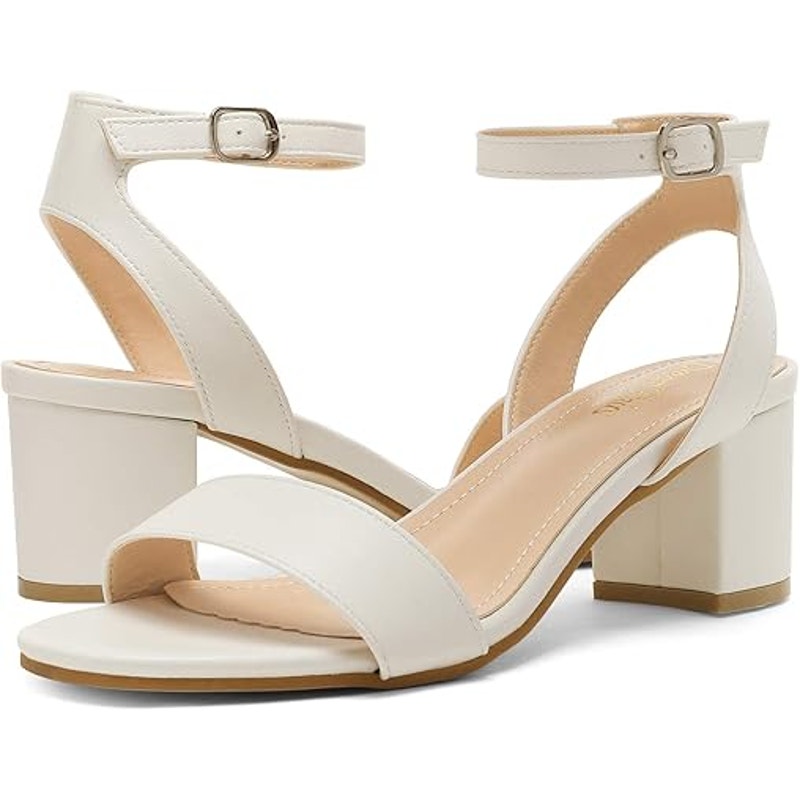 Dream Pairs Womens Size 8 White Open Toe 3" Chunky Heel Ankle Strap Sandal Shoes
