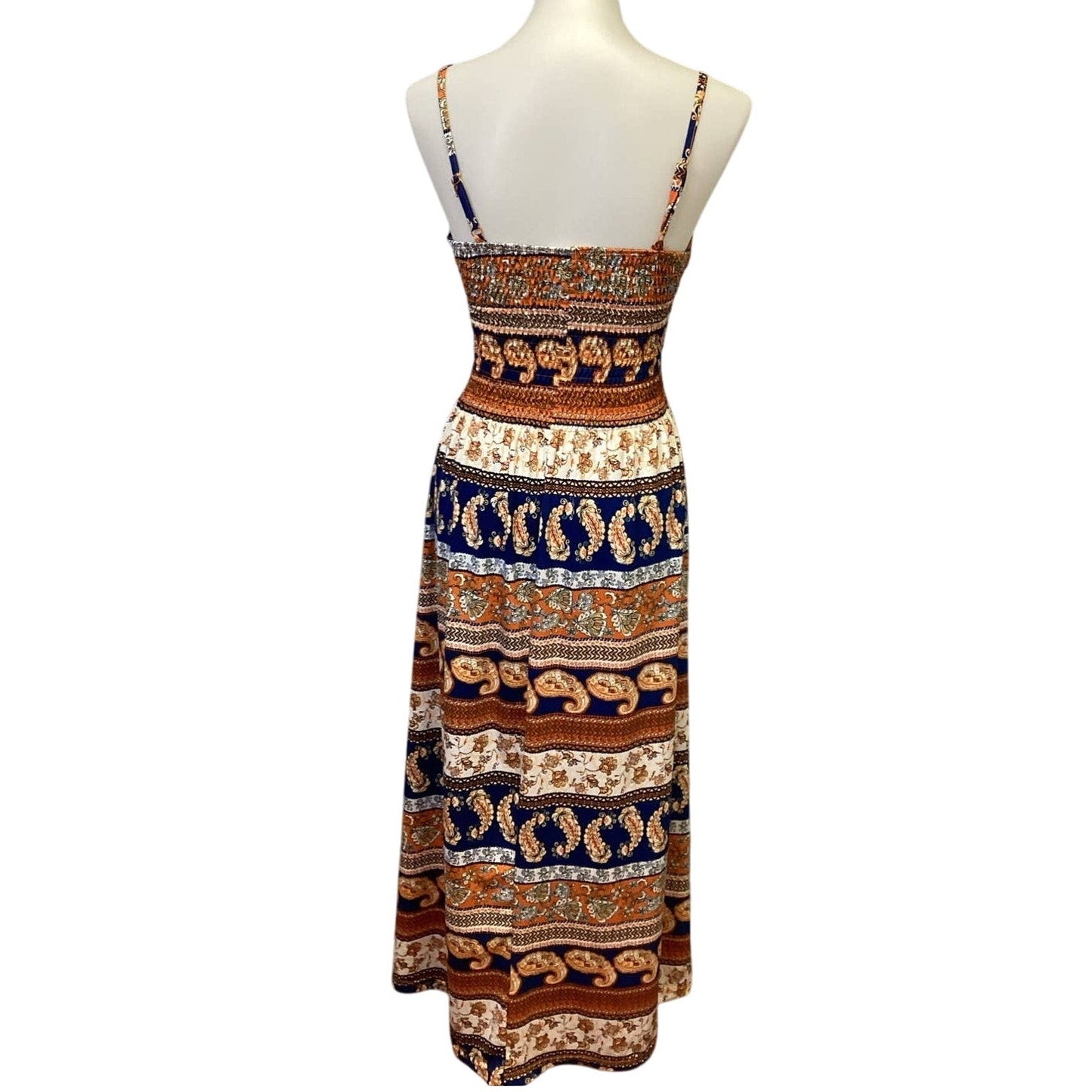 Bobbie Brooks Womens Medium Boho Paisley Floral Print Strappy Deep V Maxi Dress