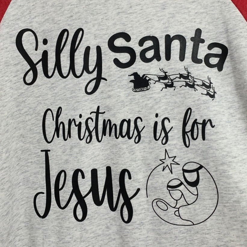 New Hand Printed Womens Medium Silly Santa Christmas is for Jesus Tee Shirt