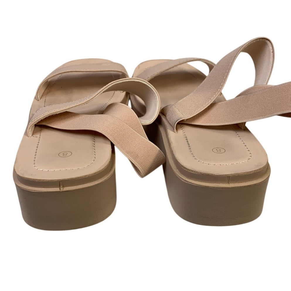 Womens Size 8 Beige 1.25" Platform Sandal Open Round Toe Slip On Summer Shoes